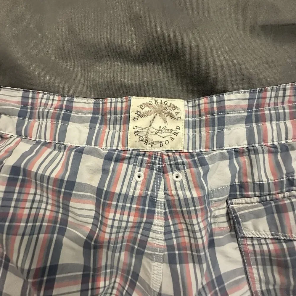 J Crew Swim Shorts Mens 35 Plaid Boardshorts Drawstring Lined Summer Beach Pool